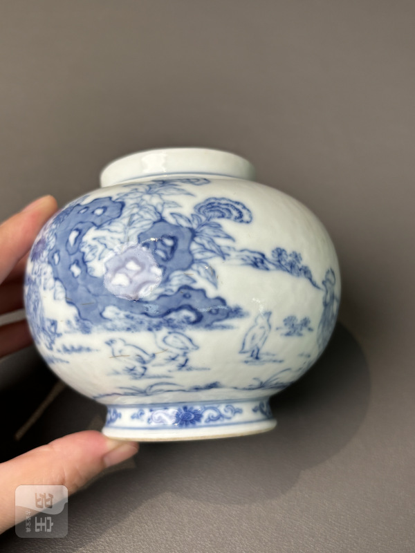 清雍正 青花官上加官图罐 - 图5